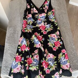 Torrid Black Dress with Pink and Blue Floral Pattern